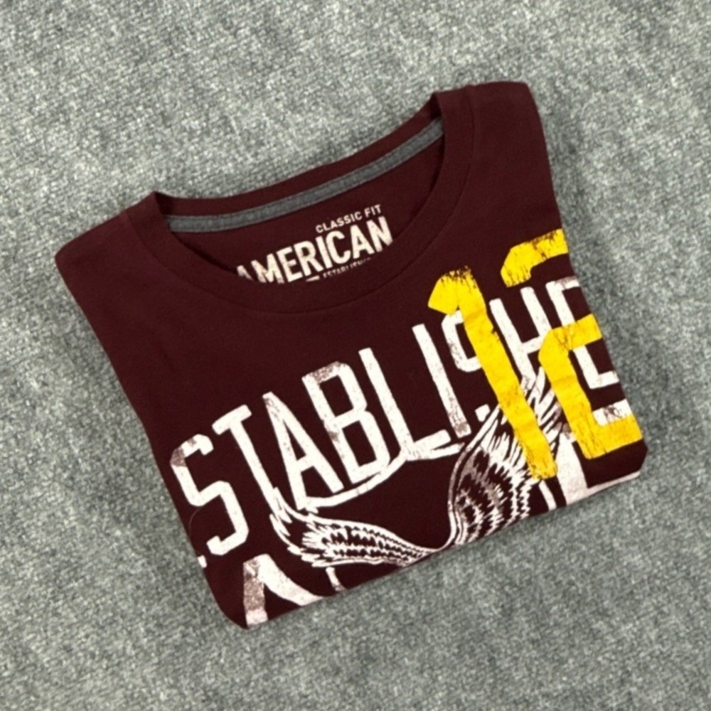 American Eagle Shirt Mens L Burgundy Eagle Graphic Long Sleeve 1977 Classic Fit